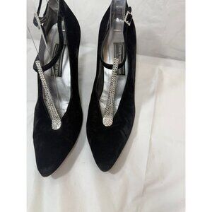 Stuart Weitzman Black velvet Slingback Heeled Pumps Size 9.5 with Rhinestones
